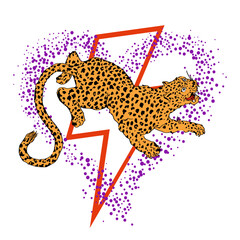 thunderbolt  sign t-shirt design with a leopard and a dotted heart isolated on white 