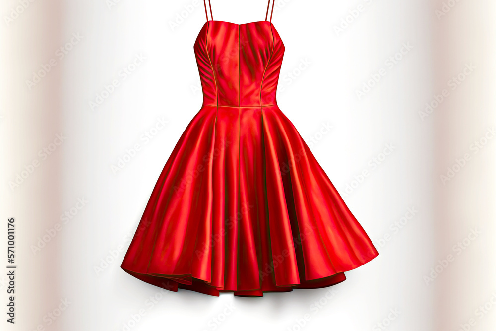 Poster red dress on a hanger in the store skirt for party isolated on white background generative ai