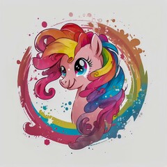 My little pink pony with rainbow colours, isolated on white. Generative AI