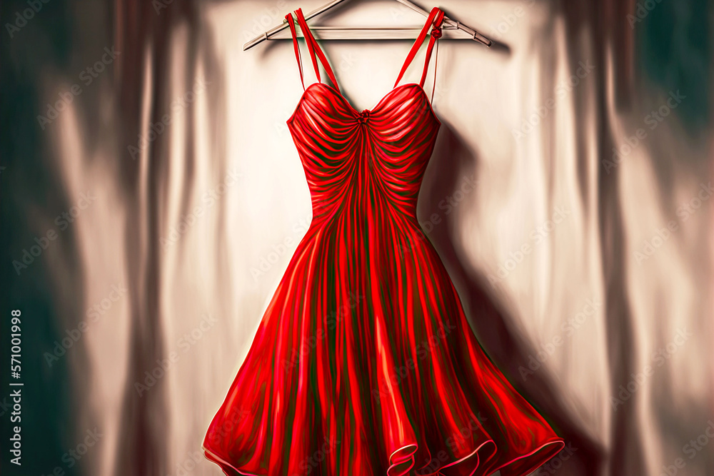 Poster stylish fashionable fashion red dress on a hanger in the store generative ai