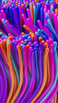 Colorful long and thick lines moving smoothly. Animated 3d illustration of splines