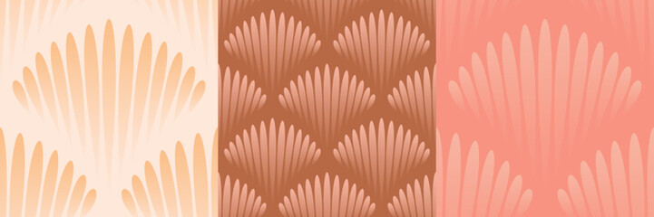 Feminine ombre scallop seamless vector pattern set in beige, peach and pink. © iconogenic