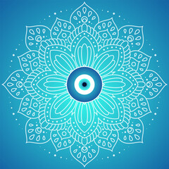Amulet, talisman from the evil eye and spoilage and mandala on a blue background. Vector.