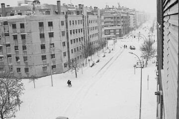snowy city streets in winter