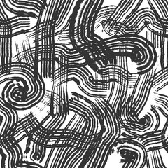 Seamless abstract geometric pattern. Chaotic digital line texture. Brush strokes texture. Black, white. Illustration. Design for textile fabrics, wrapping paper, background, wallpaper, cover.