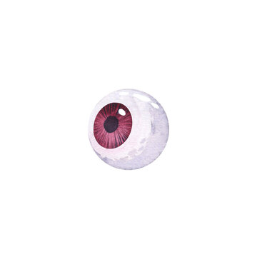 Eyeball. Pink Halloween eye. Anatomy. Hand drawn watercolor illustration on isolated white background.