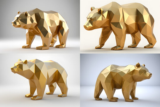 AI Generated, Animal chinese zodiac (with others) in 3D low poligon model with gold color material on the white background.