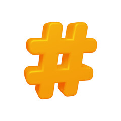 Orange hashtag symbol or icon design in 3d rendering
