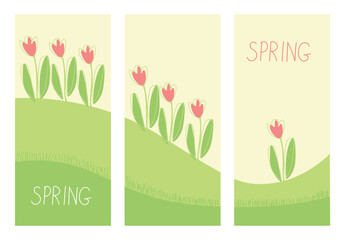 Set of flyers in abstract modern style and spring colors. Set of vector illustrations for modern commerce and business design. Spring cards.