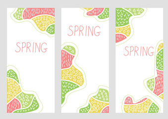 Set of flyers in abstract modern style and spring colors. Set of vector illustrations for modern commerce and business design. Spring cards.
