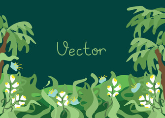 Vector illustration background with empty space for text from summer plants and flowers in simple modern style for poster, greeting cards and advertising