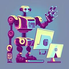 Robot and Computer Technology Vector Illustration - generative ai