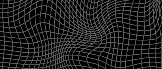 Abstract black and white striped grid background. Geometric pattern with the effect of visual distortion. Optical illusion. Op art. Vector EPS 10