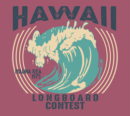 Vintage Tropical Graphic. Summer Graphic. Wave surf print