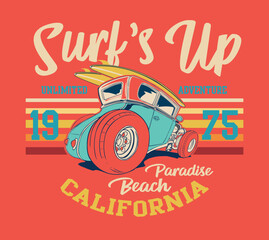 vector vintage surf car illustration for t shirt print