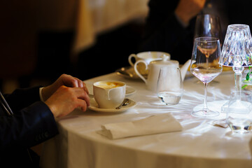 Coffee served in a white cup