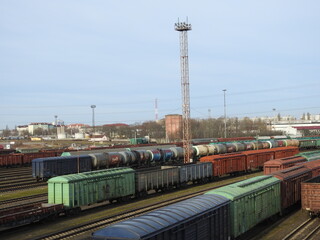 freight train on railway in kaliningrad, russia