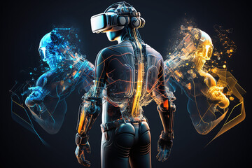 Developer in VR helmet, designing. generative AI