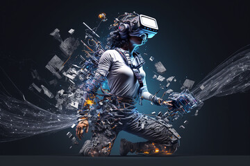 Developer in VR helmet, designing. generative AI