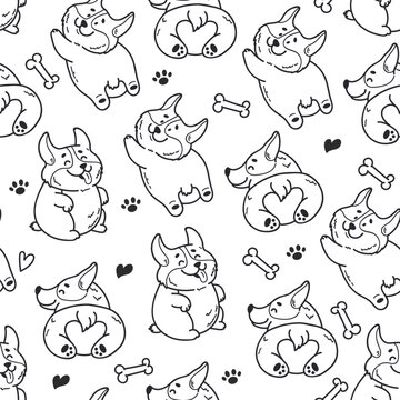 Corgi dog cute seamless pattern cartoon line art outline background concept. Vector graphic design illustration
