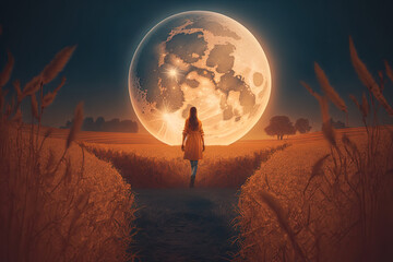 Romantic Harvest Moon Background - Harvest Moon Background Series - Harvest Moon background wallpaper created with Generative AI technology