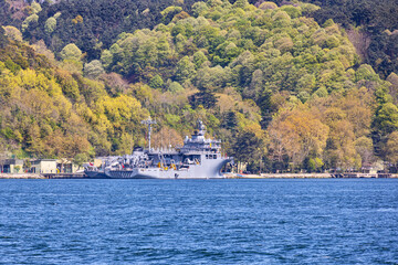 Turkish war ships in Bosphorus strait