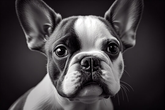 Schwarz weiß Portrait von einer französische Bulldogge als Welpe. Perfektes Wandbild - Generative Ai