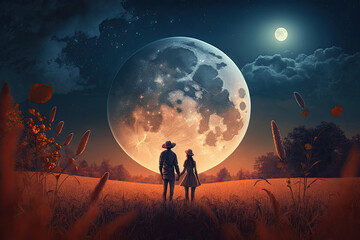 Romantic Harvest Moon Background - Harvest Moon Background Series - Harvest Moon background wallpaper created with Generative AI technology