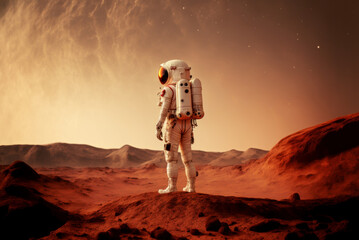 Astronauta en marte, misión de exploración, creado con IA generativa - obrazy, fototapety, plakaty