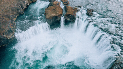 Godafoss waterfall from above in Iceland.