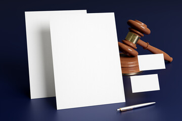 3d render illustration of brand branding stationary business card and letterhead a4 mockup law lawyer advocate  attorney legal justice judge  premium minimalist pen