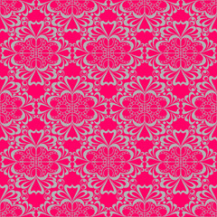 seamless graphic pattern, floral gray ornament tile on pink background, texture, design