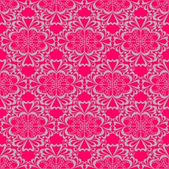 Fototapete seamless graphic pattern, floral gray ornament tile on pink background, texture, design © Yuliia