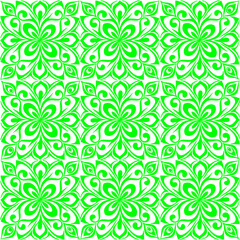 symmetrical seamless ornament tile from green graphic abstract elements on white background, texture, design