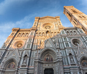 Renaissance facade of Florence cathedral in the evening light