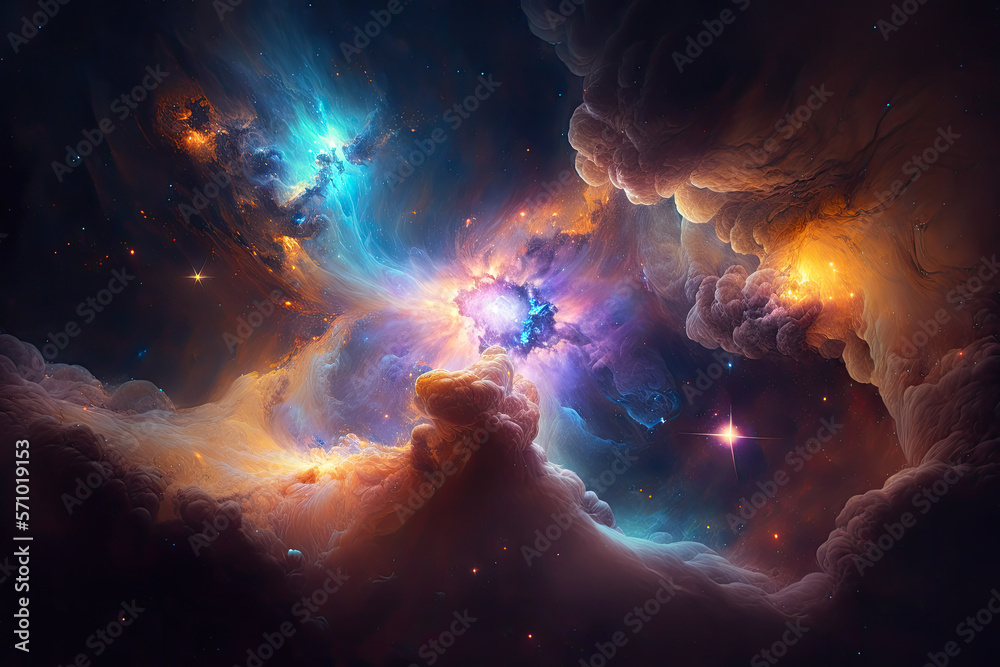Wall mural colorful view of the universe, nebula and milky way. generative ai