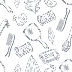 vector seamless pettern with personal care items