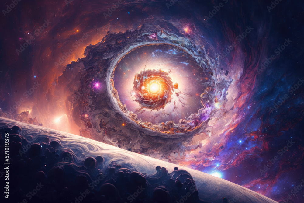 Wall mural colorful view of the universe, nebula and milky way. generative ai