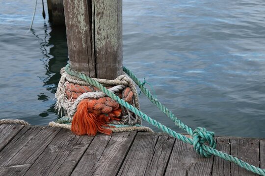 Ropes On Pier, Fishing Gear At Harbor