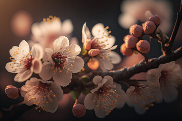 Fototapeta na wymiar Spring Beautiful Cherry Blossom Background. Illustration Generative AI