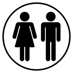 Icon toilet. Restroom sign. Male and female bathroom sign in circle. Black abstract symbols of man and women in flat style isolated on white background. Vector illustration.