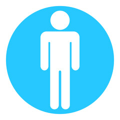 Male icon. Boy WC symbol. Gentleman toilet sign. Man user avatar. Flat icon in blue circle isolated on white background. Vector element