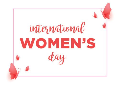 International women's day elegant lettering on White background. Greeting card for Happy Women's Day with elegant hand drawn calligraphy. Vector illustration.