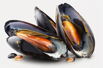 Mussles on white background. generative AI