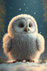 Cute tiny white baby owl. Generative ai