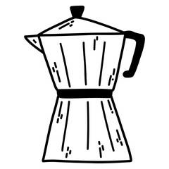 Hand drawn doodle espresso coffee maker. Vector illustration of Italian espresso machine, moka pot