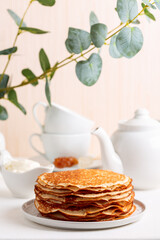 Wheat pancakes on a plate.