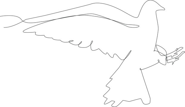 A simple continuous line drawing of a beautiful bird was flying. Minimalist Animals concept, simple line, vector illustration, black and white design.