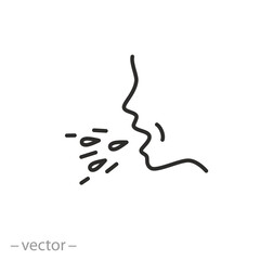 man coughs icon, flu symptom, virus spread, thin line symbol on white background - editable stroke vector illustration eps10