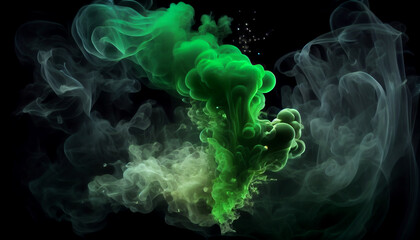 Green smoke explosion on a black background, generative ai